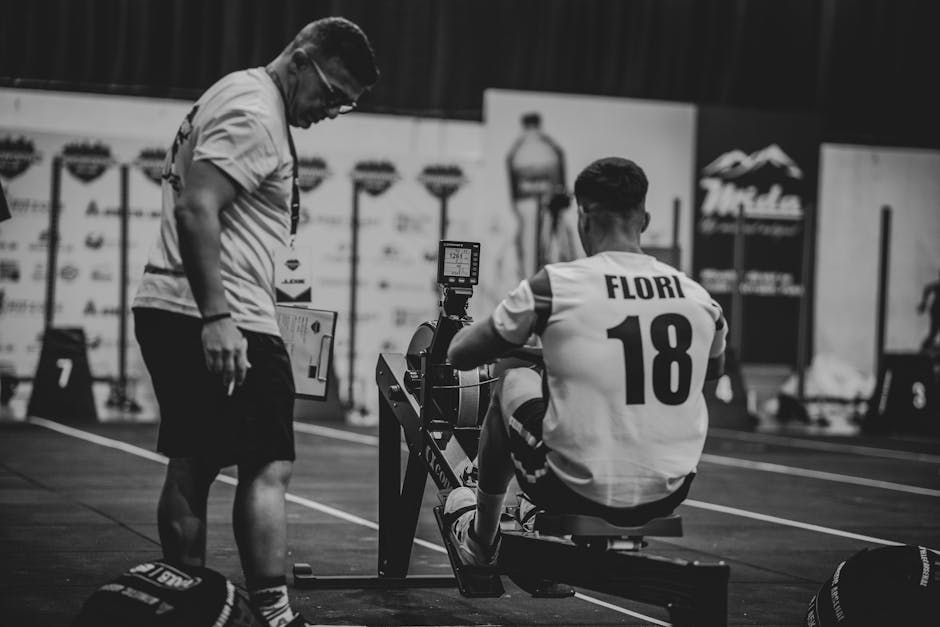 athlete training on ski erg cardio machine
